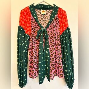 Farm Rio Women's Multicolor Leopard Print Top Size Medium